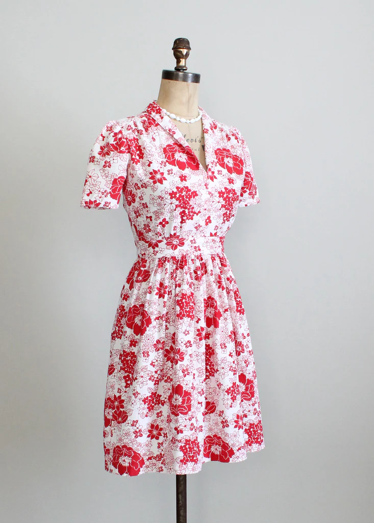 Vintage Late 1930s Floral Pique Cotton Swing Dress - Image 3