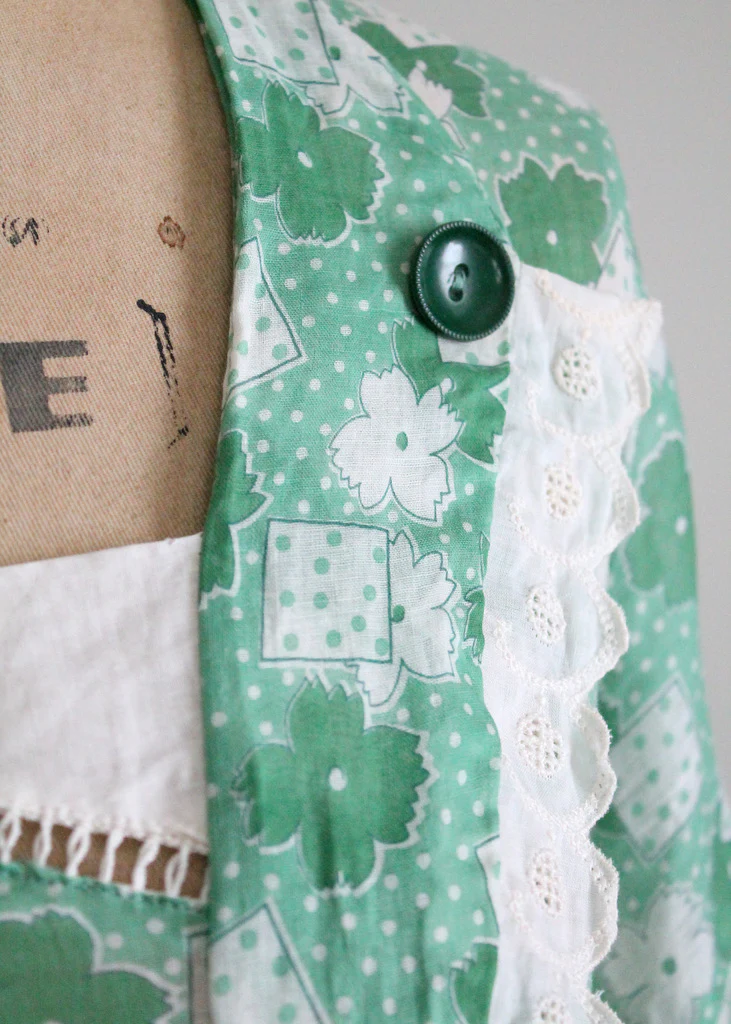 Vintage 1930s Green Floral Cotton Day Dress - Image 3