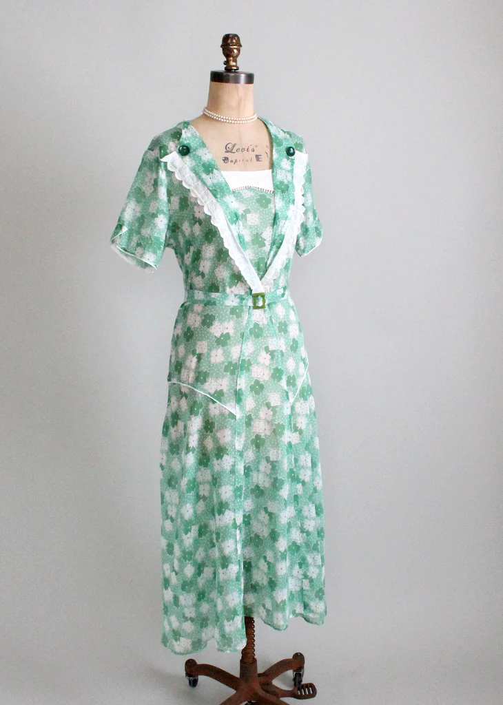 Vintage 1930s Green Floral Cotton Day Dress - Image 4