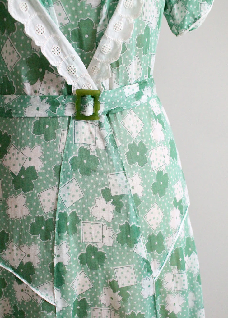 Vintage 1930s Green Floral Cotton Day Dress - Image 5