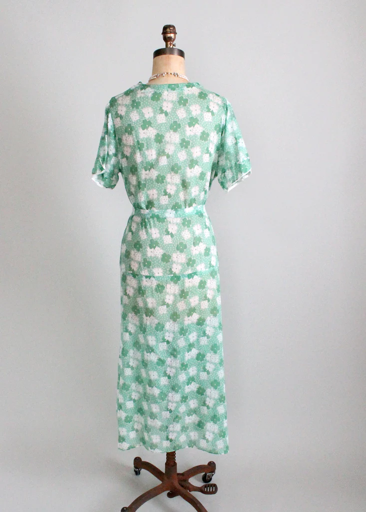 Vintage 1930s Green Floral Cotton Day Dress - Image 6