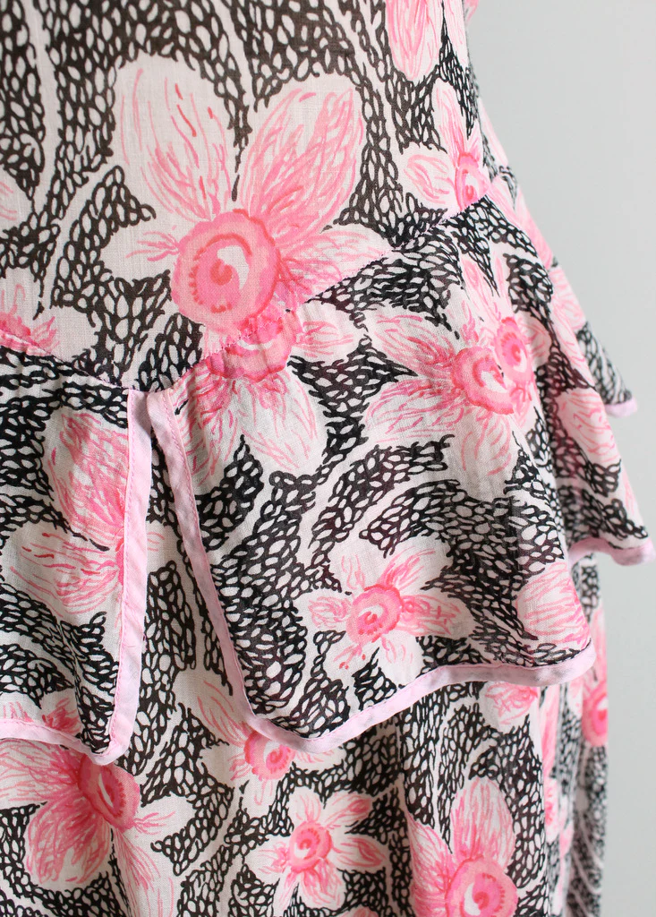 Vintage 1930s Pink and Black Floral Peplum Dress - Image 5