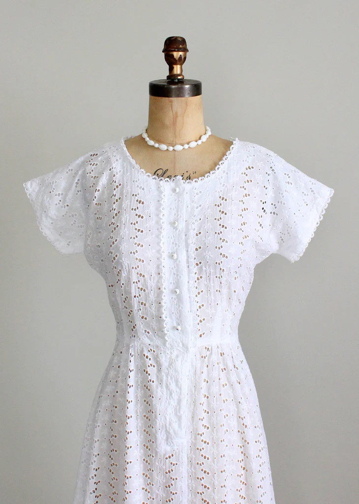 Vintage 1940s Eyelet Day Dress - Image 3