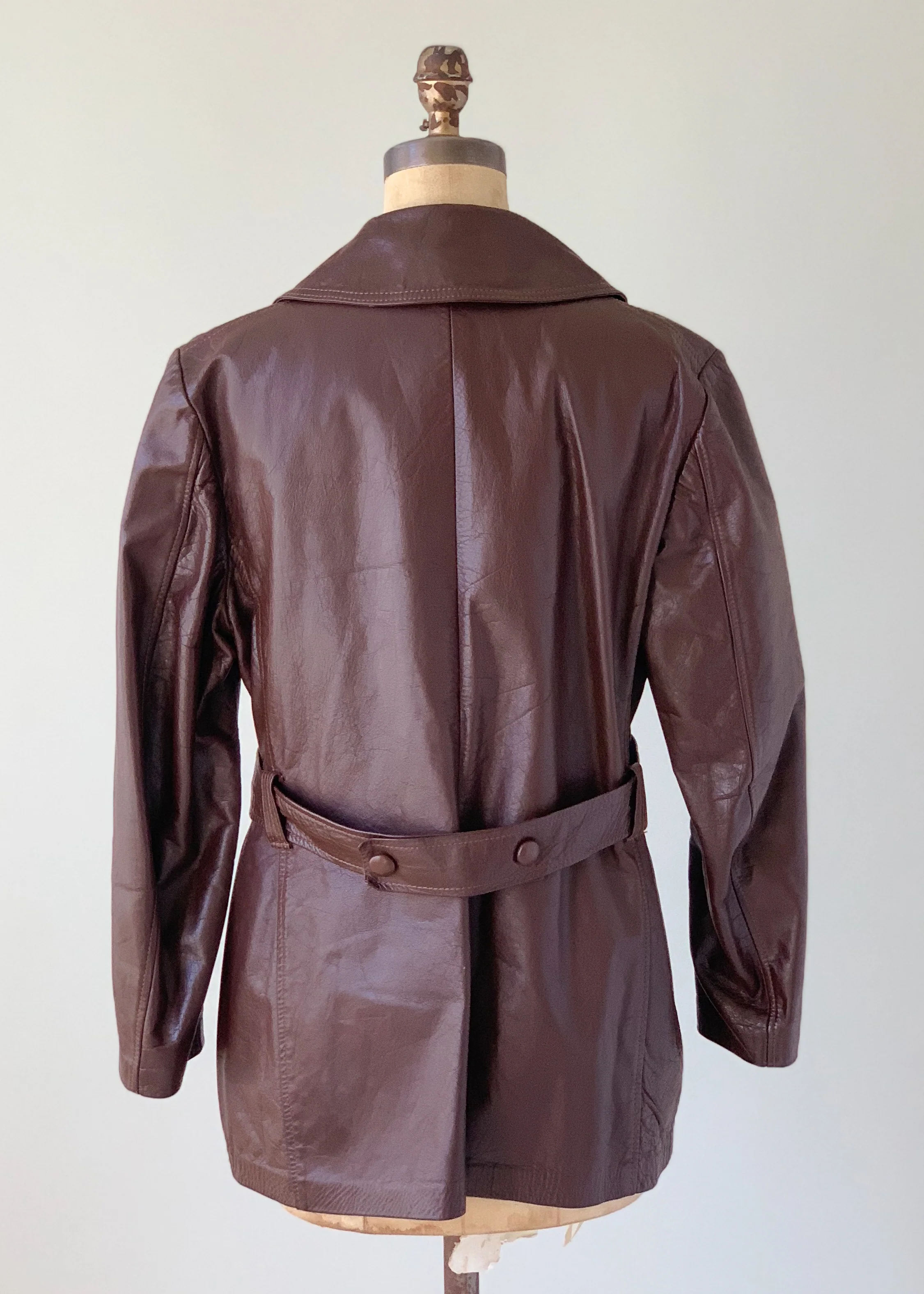Vintage 1960s Leather Car Length Trench Coat - Image 5