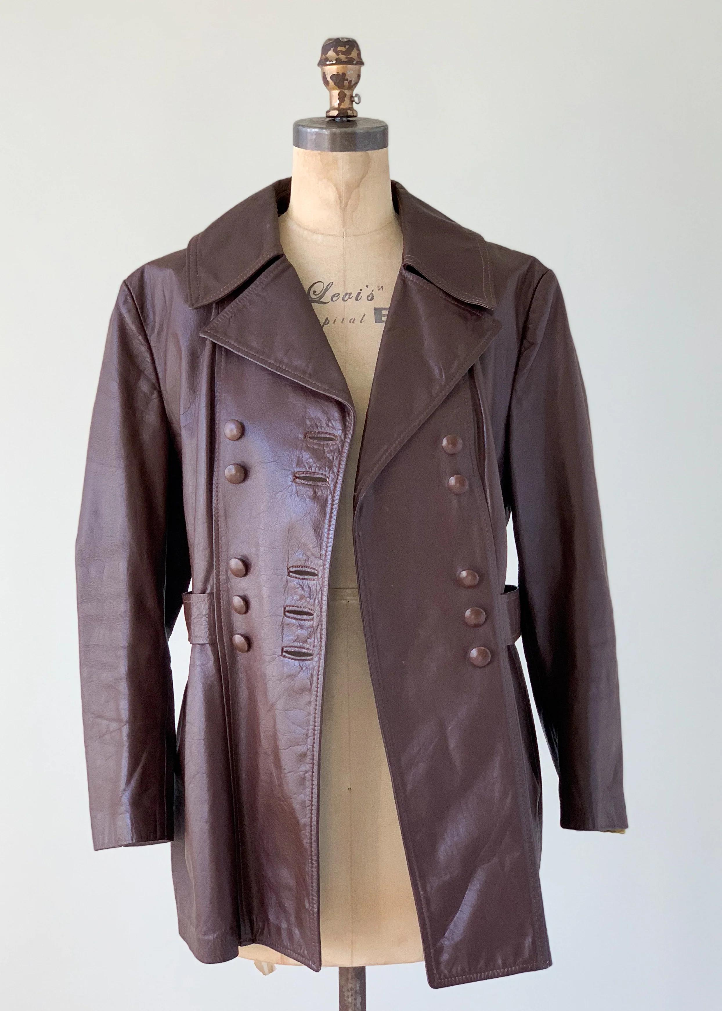 Vintage 1960s Leather Car Length Trench Coat - Image 6