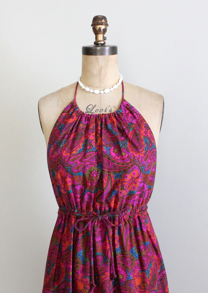 Vintage 1960s MOD Paisley Halter Maxi Dress - Image 3