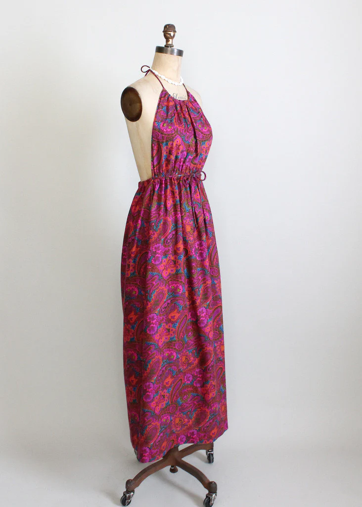 Vintage 1960s MOD Paisley Halter Maxi Dress - Image 5