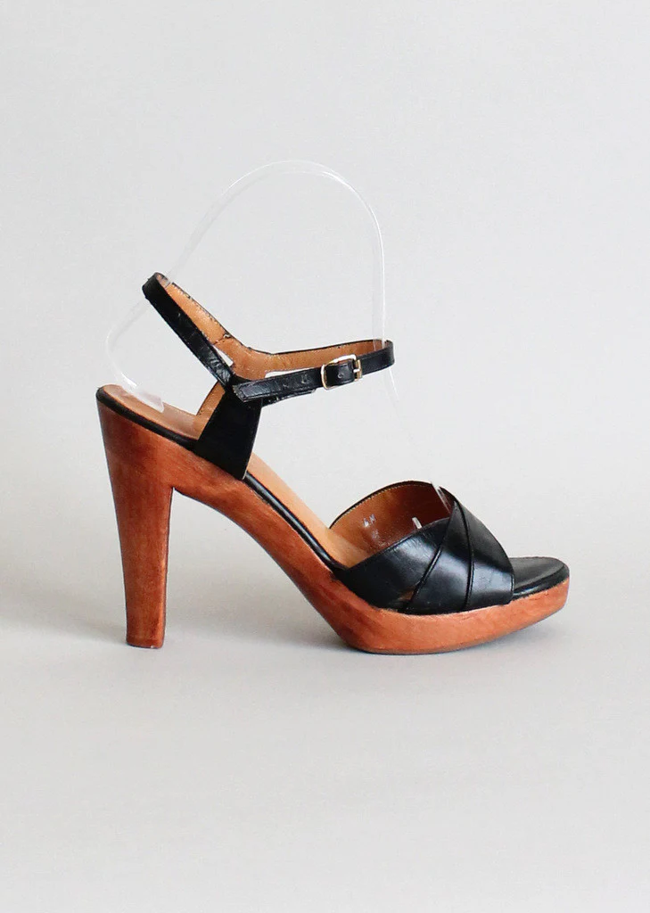 Vintage 1970s Baretraps Wood Platform Sandals Size 6 - Image 4